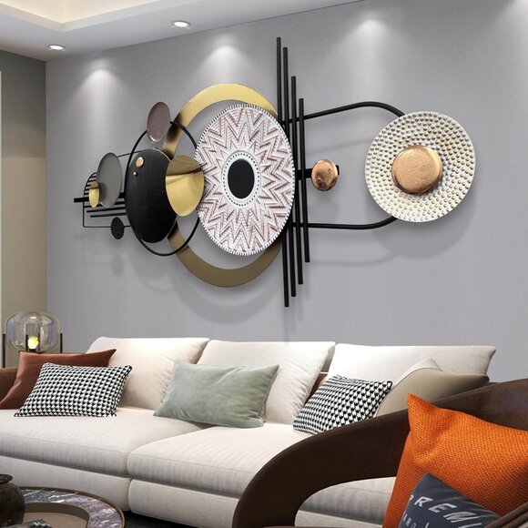 Abstract Black Metal Geometric Wall Sculpture 59x24 in for Stylish Homes
